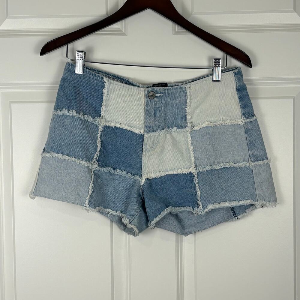 Vintage Y2K No Boundaries Patchwork Jean Shorts Retro 2000s Denim Boho Festival